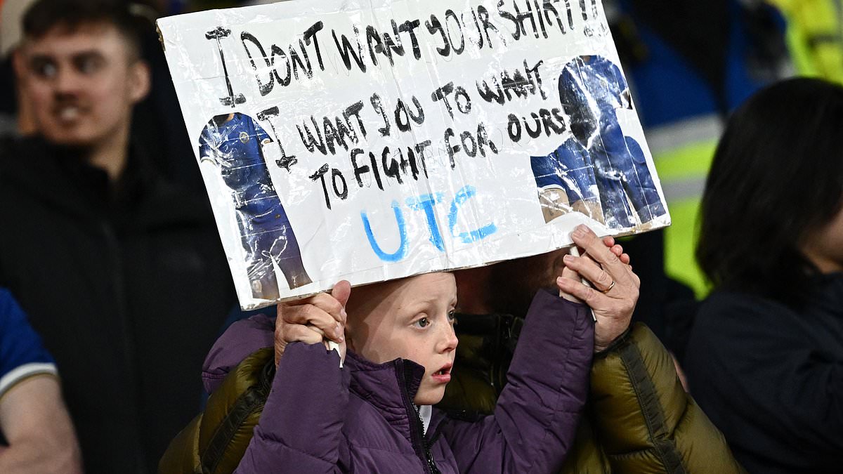 Young Chelsea fan holds up brutal sign telling Mauricio Pochettino’s flops he ‘DOESN’T want their shirts’ during 5-0 Arsenal drubbing, before captain Conor Gallagher responds to it at full-time