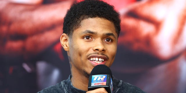 Shakur Stevenson speaks during a press conference ahead of his WBC and WBO junior lightweight championship fight with Robson Conceição, at Prudential Center Sept. 21, 2022, in Newark, N.J.