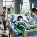 A pediatric ward with healthcare workers attending to young patients, highlighting the HMPV outbreak in China.