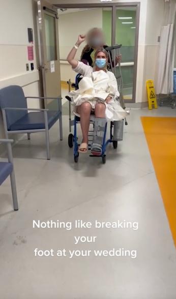 The bride felt her dress slipping off the chair a few minutes after being hoisted several feet in the air.