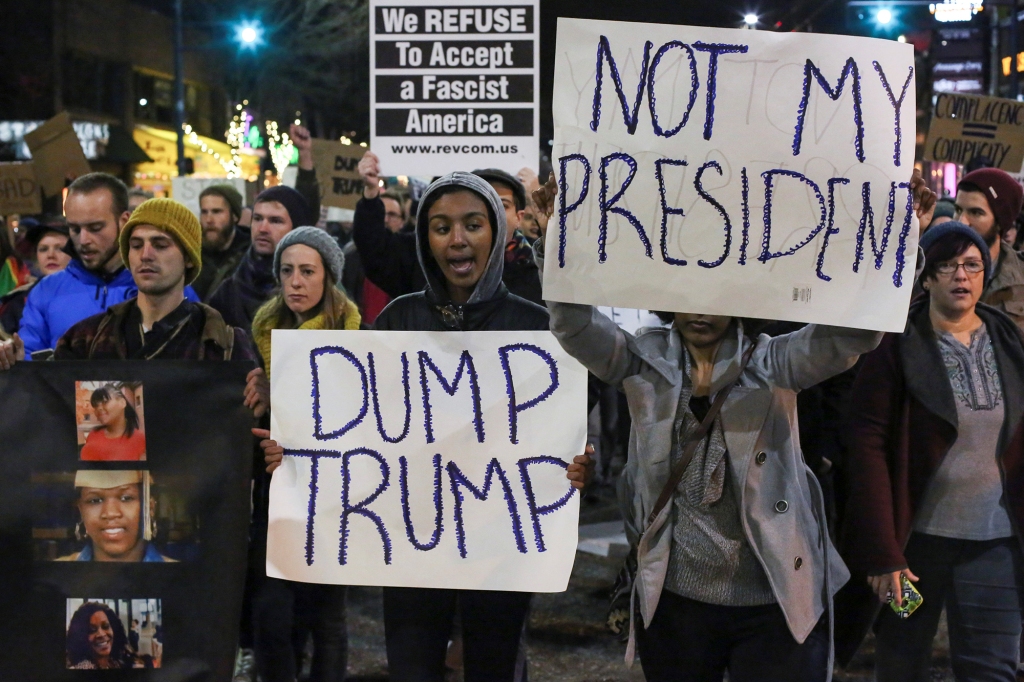 After Trump won the 2016 presidential election, Russian operatives took to the streets alongside legitimate protesters (seen here) to both support and oppose his victory. Confusion was the ultimate goal.